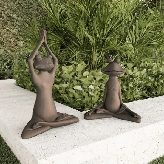 Nature Spring Stretching Frog Statue for Flower Beds and Fairy Gardens - Brushed Bronze image {3}
