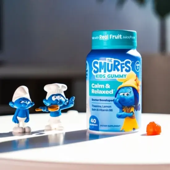 Smurfs Calm & Relaxed Kids Vitamin Gummies, Theanine, Lemon Balm & Vitamin B6, Smurfs Berry Flavored, 40ct image {1}