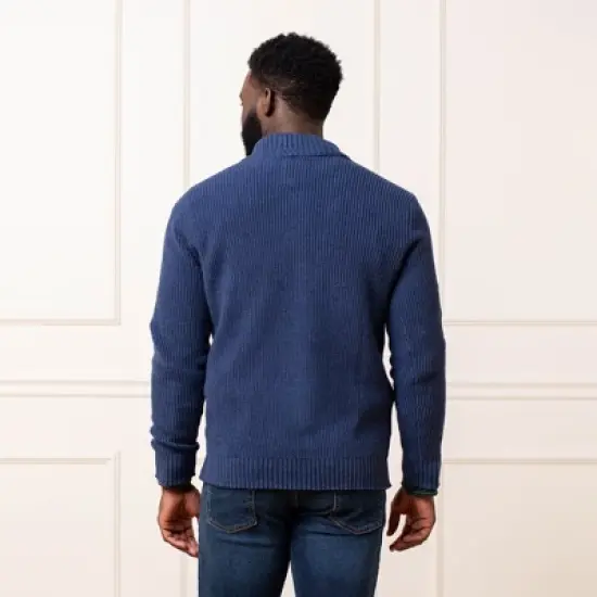 Hope & Henry Men's Organic Half Zip Cardigan Stitch Pullover Sweater, Navy Marl, X-Large image {3}