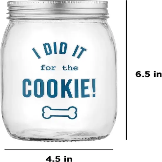 Amici Pet &ldquo;I Did It For The Cookie&rdquo; Glass Canister, Cute Dog Treat Jar for Kitchen Counter, Large Cat Dog Food Storage with Airtight Lids, 36 oz. image {1}