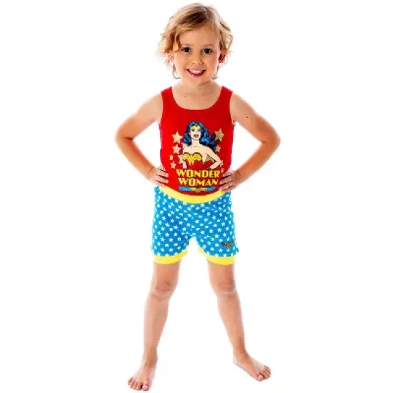 DC Comics Girls Wonder Woman Pajamas Tank Top And Shorts Pajama Set WW Logo image {4}