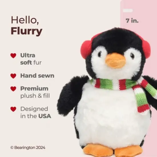 Bearington Flurry The Holiday Penguin Stuffed Animal, 7 In Christmas Plush, Ideal Christmas Penguin Gift for Toddlers, Kids & Teens image {5}