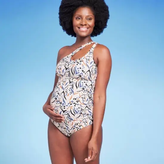 Asymmetrical One Shoulder Cutout Maternity Swimsuit - Isabel Maternity by Ingrid & Isabel&trade; Animal Print image {4}