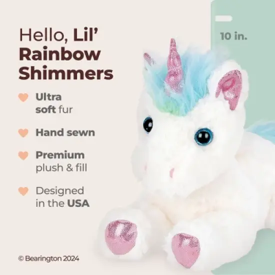 Bearington Lil' Rainbow Shimmers White Plush Stuffed Animal Unicorn, Rainbow Mane, 10 Inches, For Ages 1-14 image {5}