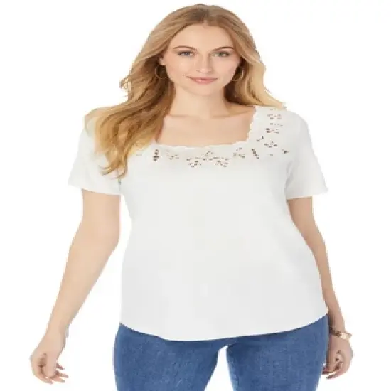 Jessica London Women&rsquo;s Plus Size Eyelet Cutout Tee image {2}
