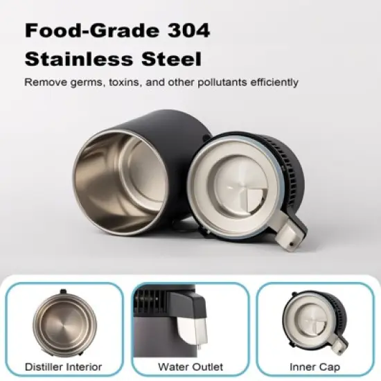 ROVSUN 1.1 Gallon or 4L Stainless Steel Water Distiller, Flame Retardant Material, BPA Free Container & Stainless Steel Interior, Gray, 750W image {2}