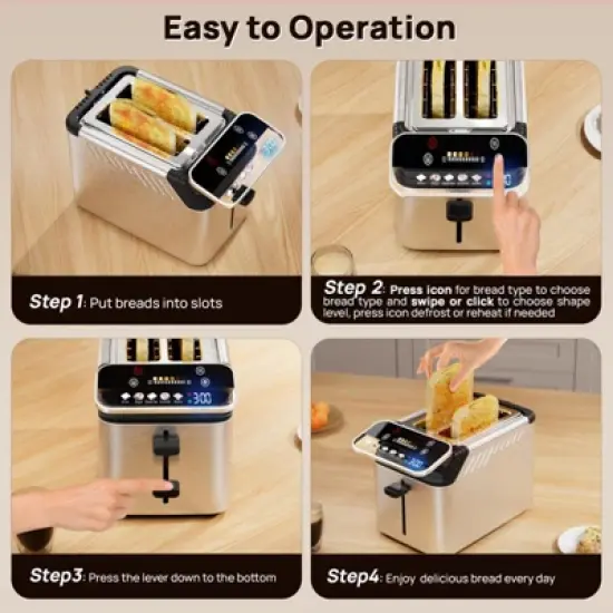 Whall New 2-slice toaster, Smarter Screen And Easier Operation, Full Stainless Steel,5 Basic Functions,Suitable For Different Bread Household Electric image {6}