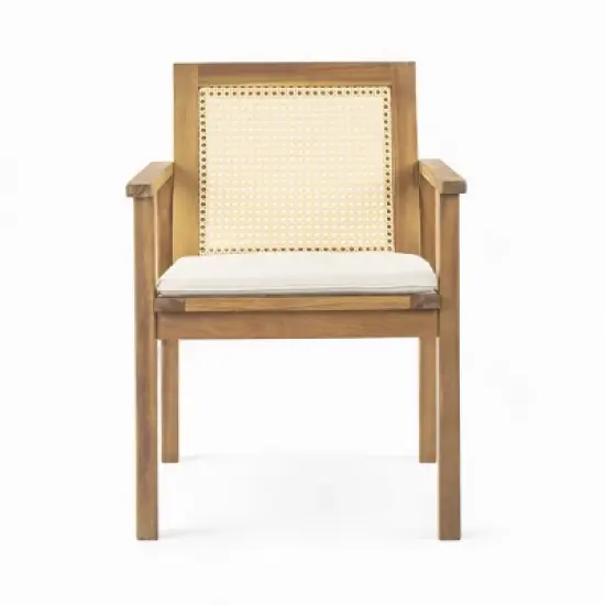 2pc Outdoor Dining Chairs, Acacia Wood and Wicker Frame with Cushions, Weather-Resistant Patio Seating with Tie-Downs - Coolbibila image {4}