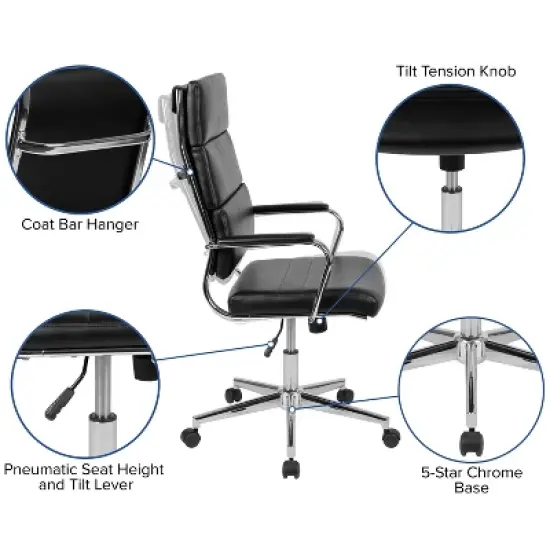 Merrick Lane High Panel-Back Ergonomic Office Chair with Padded Metal Arms Executive Swivel Computer Desk Chair image {10}