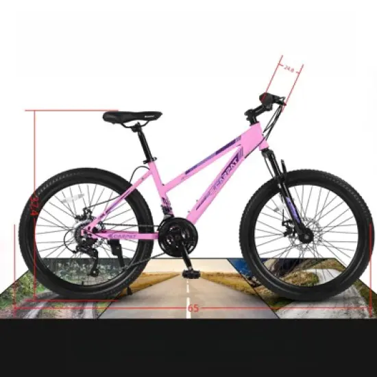 DSVIMOY Bicycles, 26 inch Mountain Bike for Teenagers Girls Women, 21-Speed Mountain Bike with Dual Disc Brakes, Pink, 65"*24.8"*37.4" image {1}