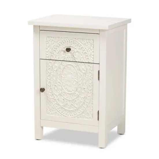 Lambert Wood 1 Drawer Nightstand White - Baxton Studio image {3}