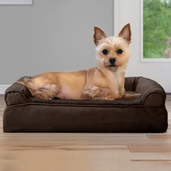 FurHaven Plush and Suede Cooling Gel Top Memory Foam Sofa Dog Bed image {2}