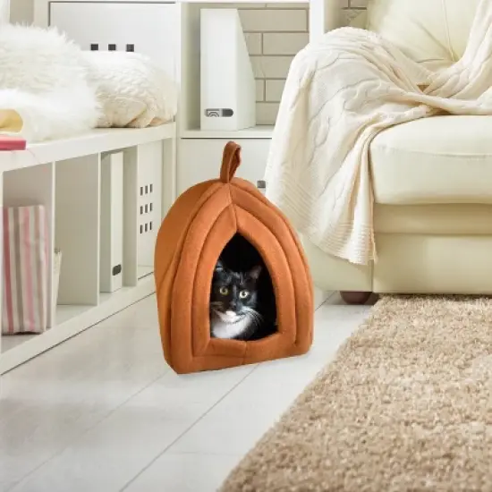 Pet Adobe Cozy Kitty Tent Igloo Plush Cat Bed - Brown image {3}