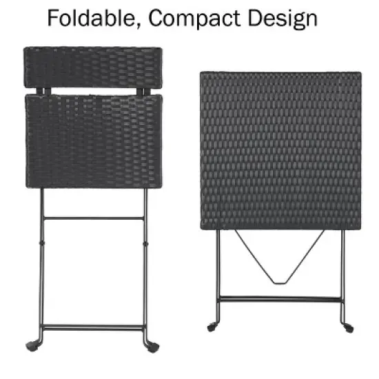 Folding Patio Bistro Set ? 3-Piece Rattan and Steel Caf� Table and Chairs for Porch Deck Garden or Balcony Furniture by Lavish Home (Black) image {3}