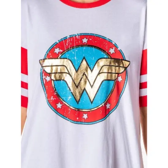 DC Comics Women's Wonder Woman Classic Logo Nightgown Pajama Shirt Dress White image {2}