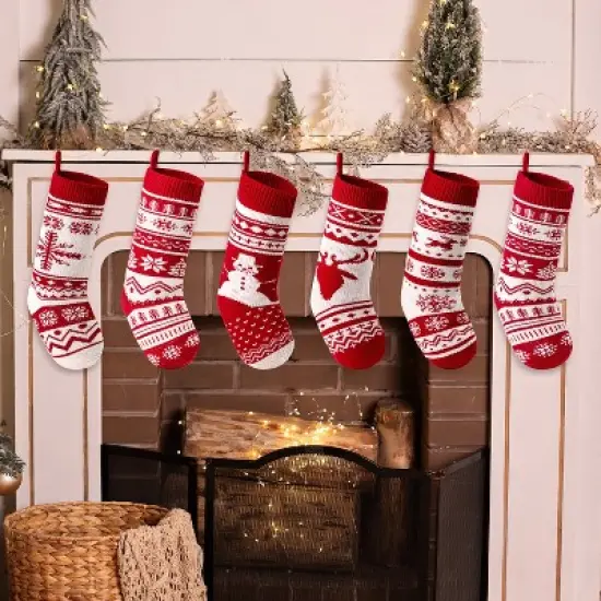 Joyfy 6 Pcs 18" Christmas Stockings, Large Rustic Yarn Xmas Knit Stockings for Christmas Party Holiday Decoration Tree Present Holders image {2}