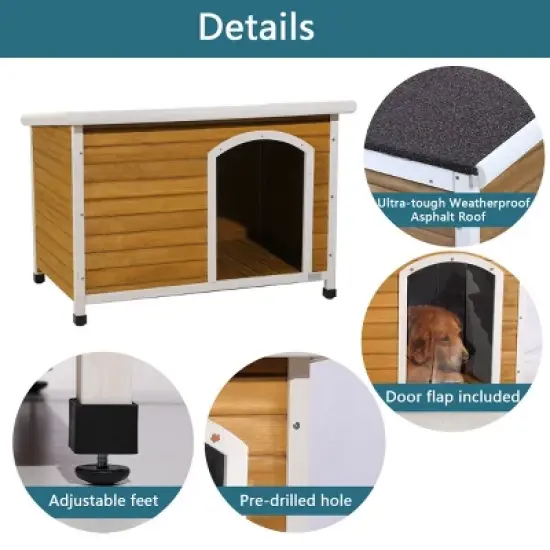 Medium Wooden Outdoor Dog House, Dog House Big With Waterproof Roof, Pet House Dogs With Adjustable Plastic Feet-Cuddlewood image {4}