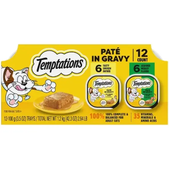 Temptations Pate in Gravy Seafood and Chicken Flavor Wet Cat Food - 12ct image {11}