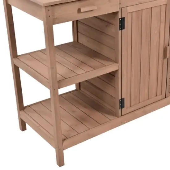66"H Patio Wooden Potting Bench Table, Farmhouse Garden Workstation with 2 Drawers, Cabinet and Open Shelves - ModernLuxe image {6}