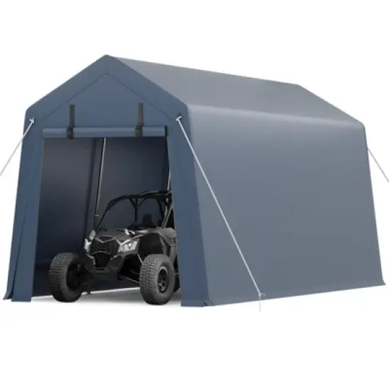 10'*15' Outdoor Storage Shed, Heavy Duty Carport with Roll-Up Door-Waterproof Portable Garage for Motorcycle, Tools, All-Weather Protection.gray image {1}