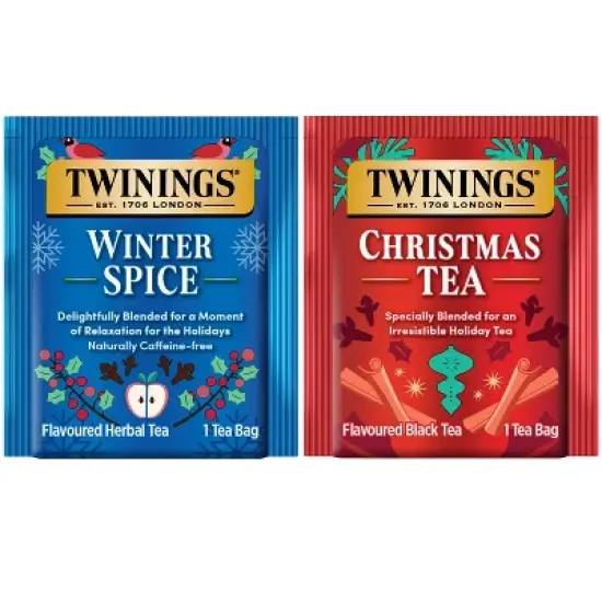 Twinings Holiday Sweet & Spicy Tea Variety 2-Pack &ndash; Caffeinated Christmas Tea and Caffeine-Free Winter Spice Herbal, Christmas Gift, 20 Tea Bags Ea image {7}