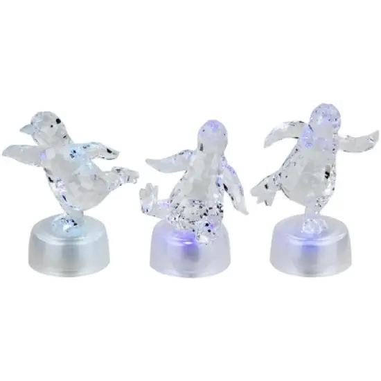 Northlight LED Lighted Color Changing Penguin Acrylic Christmas Decorations - 4" - Set of 3 image {1}