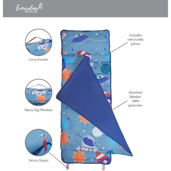 Everyday Kids Outer Space Nap Mat with Removable Pillow &ndash; Soft, Roll-Up Design with Handle and Straps &ndash; Perfect for Kids Ages 3&ndash;6, Travel & Daycare image {8}