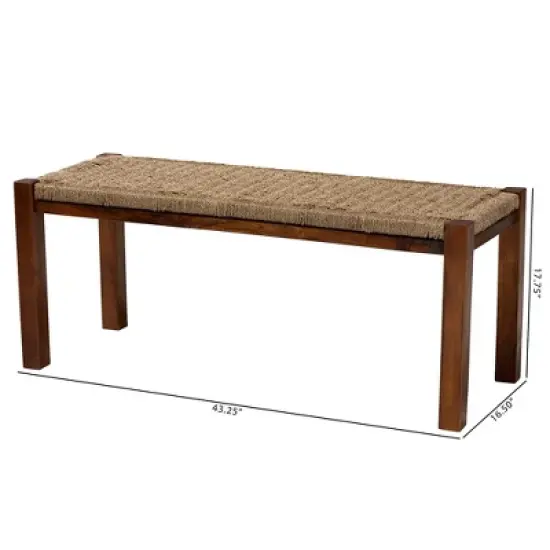Hermes Natural Seagrass and Mahogany Wood Bench Walnut Brown - bali & pari image {7}