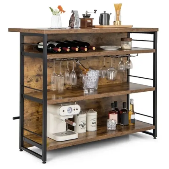 Tangkula Industrial Kitchen Island Bar Table 4-Tier Storage Shelf Drinks Rack Glass Holders image {8}