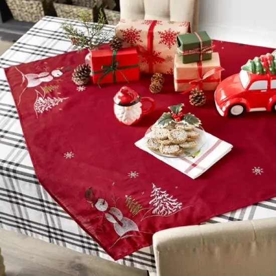 Design Imports  Christmas Embroidered Tablecloth, Snowman, 40X40" image {5}