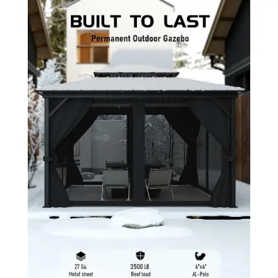 GustoWave 12'x14' Outdoor Double Hardtop Patio Gazebo for Deck, Backyard, Lawn, Garden image {1}