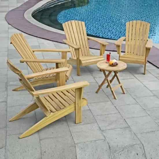 Decksplore Teak Adirondack Chair Set with Table 5PCS image {3}