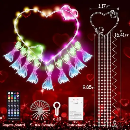 Fun Little Toys Wedding Heart Waterfall String Lights - RGB Color-Changing LED Waterfall Lights for Outdoor Decoration image {6}