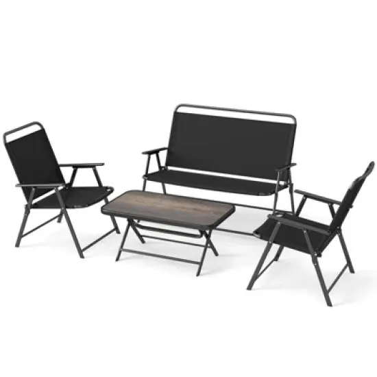 Costway 4 PCS Patio Folding Furniture Set Outdoor Conversation Set Bistro Sectional Set image {9}