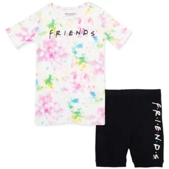 FRIENDS Girls Pajama Shirt and Shorts Sleep Set Little Kid to Big Kid image {9}