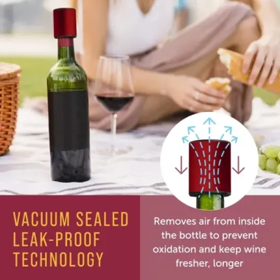 Maplefield Vacuum Wine Stoppers - Leak-Proof Vacuum Pump Wine Preserver - Resealable Wine Vacuum Stopper - Metal - 4 Pack [Combo] image {2}