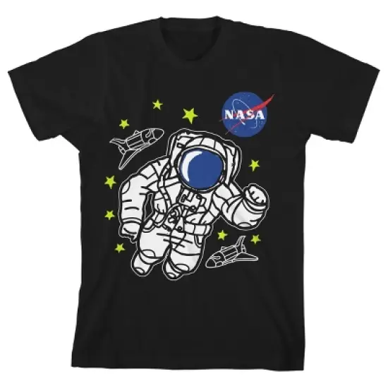 NASA Illustrated Astronaut, Shuttle, and Logo Black Graphic Tee Toddler Boy to Youth Boy image {4}
