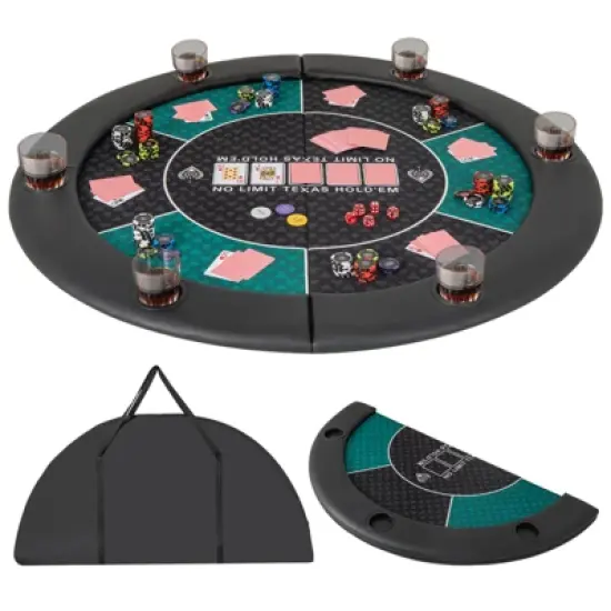 Costway 48" 6-Player Foldable Poker Table Top with Carrying Bag Cup Holders Padded Rails image {9}
