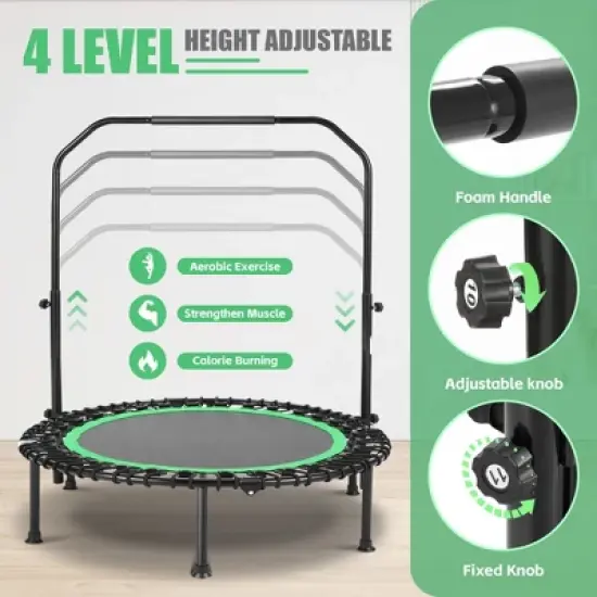 ANCHEER 40inch Foldable Trampoline Fitness Rebounder with Resistance Bands Adjustable Handle Max Load 450lbs image {1}