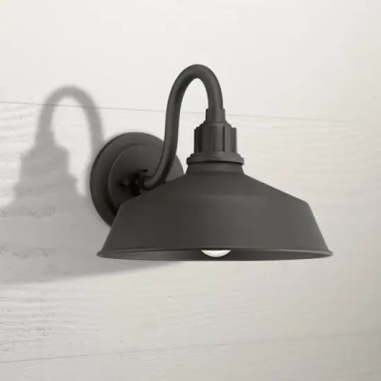 Franklin Iron Works Arnett Rustic Industrial Farmhouse Outdoor Barn Light Fixtures Set of 2 Black Gooseneck 10 1/2" for Exterior Deck House Porch Yard image {7}