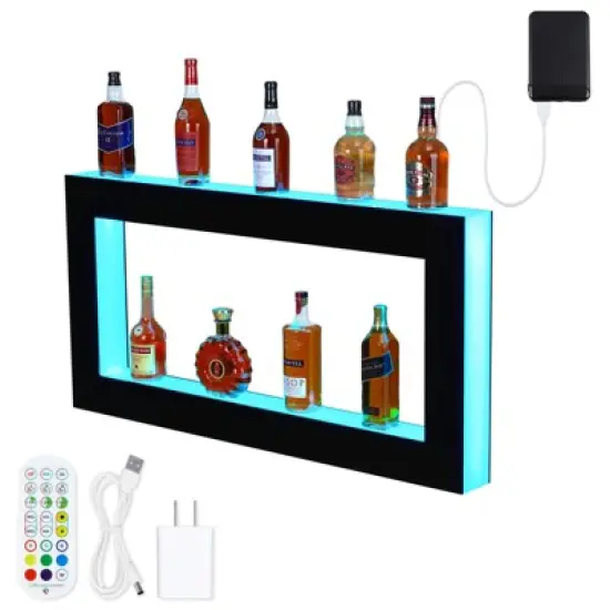 LED Lighted Liquor Bottle Display, Square 3-Step 48-Inch Wall Mounted Acrylic Liquor Shelf with Remote & App Control image {7}