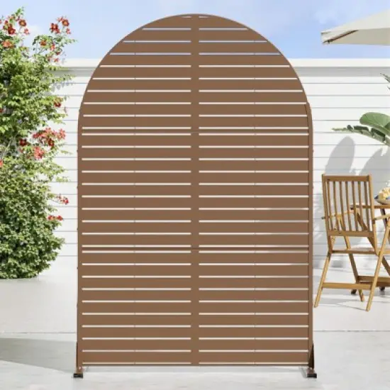 PexFix 72 x 47 Inch Louvered Arch Metal Privacy Screen Freestanding Outdoor Divider Panel for Patio Deck Balcony Heavy Duty Base Weatherproof Brown image {1}