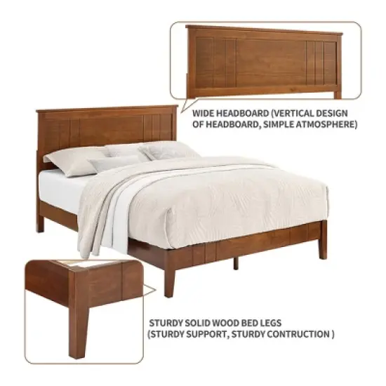 MUSEHOMEINC BF1007WK 12 Inch Tall Easy Assembly Solid Pinewood Mid Century Platform Bed with Headboard and Slat Supports, No Box Spring Needed, Queen image {2}