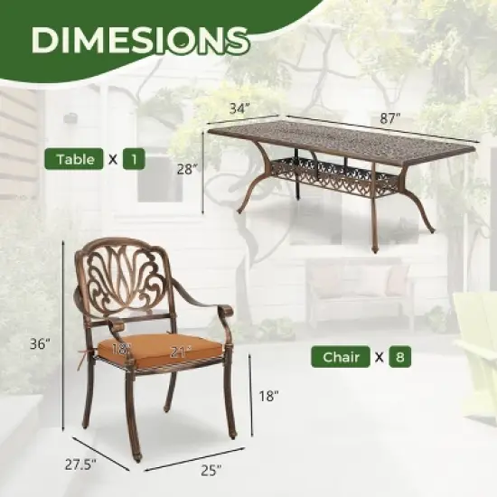 EROMMY 8 - Person Rectangular Outdoor Dining Set with Cushions image {2}