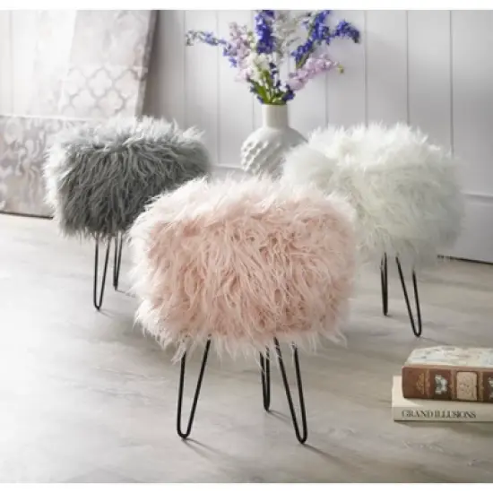 Patrice Faux Fur Stool - Buylateral image {2}