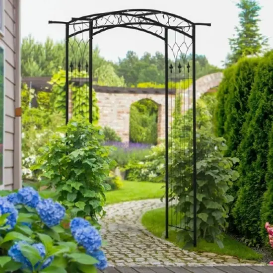 Resenkos Garden Arch Plant Support Trellis,7Ft Garden Arch Arbor, Metal Arch Trellis for Climbing Vines, Garden Archway Matte Black image {4}