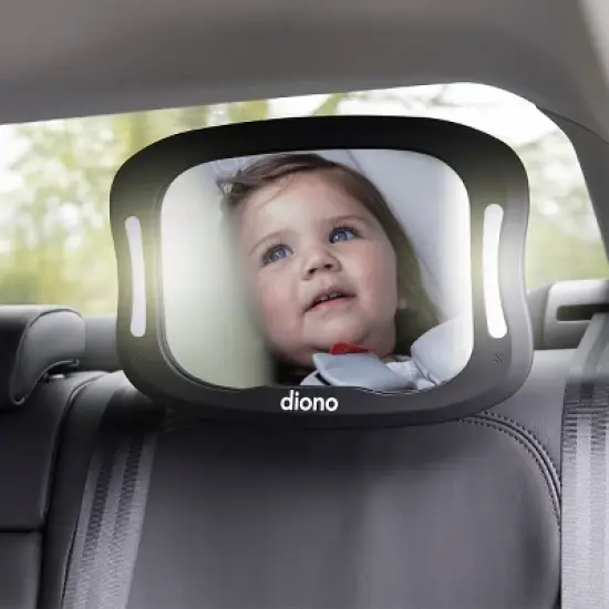 Diono Easy View XXL Baby Car Mirror, Extra Wide View, For Rear Facing Infant, LED Night Light, Black image {3}