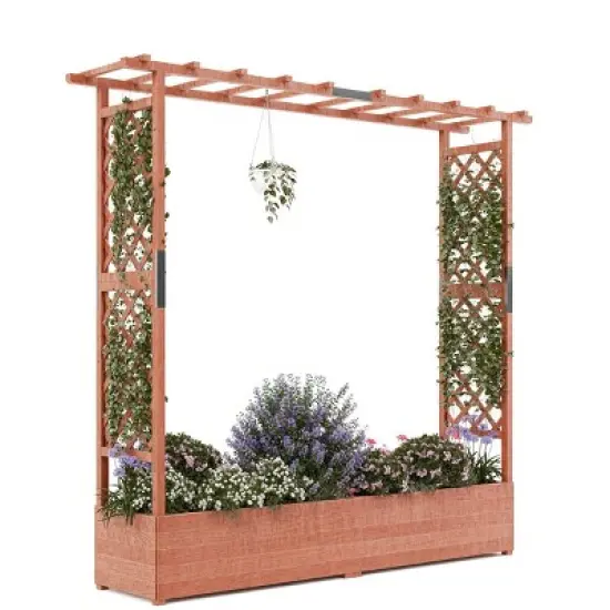 Raised Garden Bed With Trellis, 45 Inch Wood Planter Box With Side Trellis, Hanging Roof, and 4 Drainage Holes, Freestanding Elevated Garden Bed image {8}