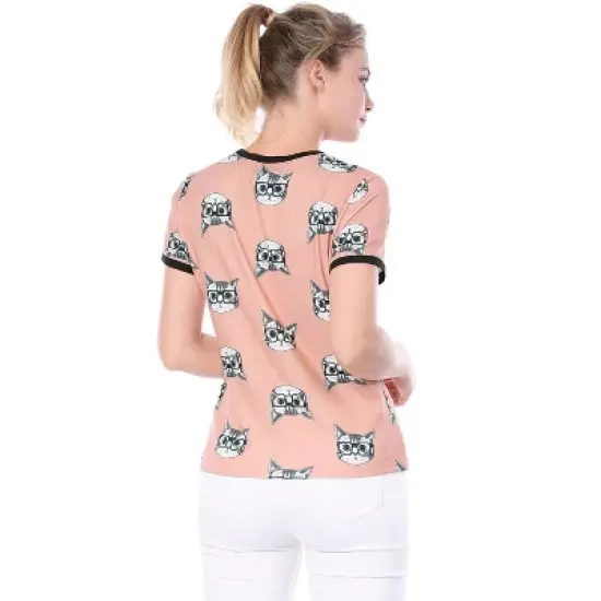 Allegra K Women's Cat Contrast Cartoon Print Tee Casual Summer T-Shirt image {4}