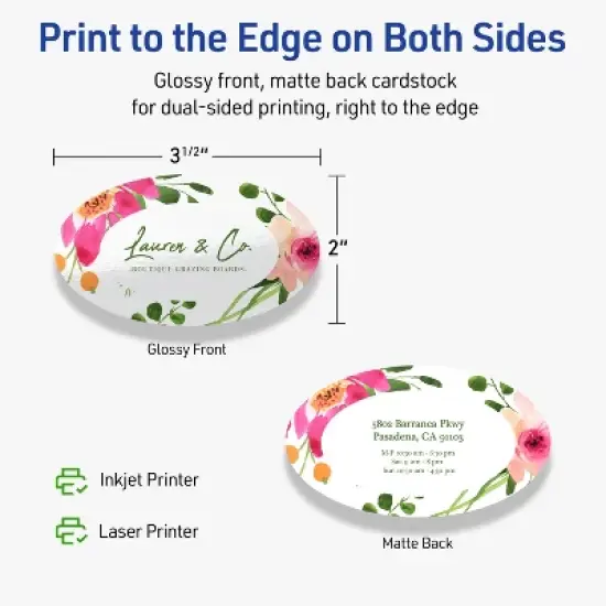 Avery Printable Oval Business Cards, Sure Feed Technology, 2" x 3-1/2", Glossy White Cardstock, Print-to-The-Edge, Laser/Inkjet Printable, 80 Total image {5}